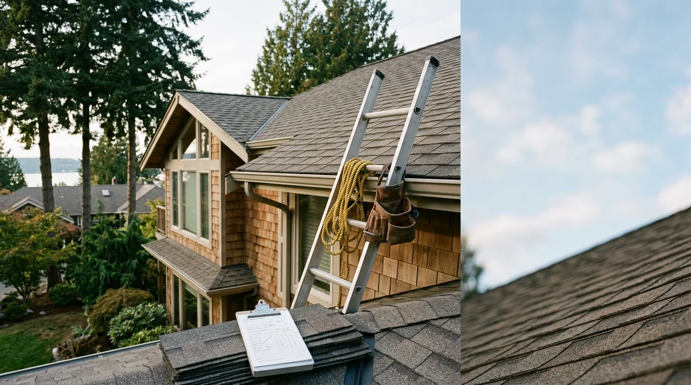 Professional roofer installing new roofing material on residential home